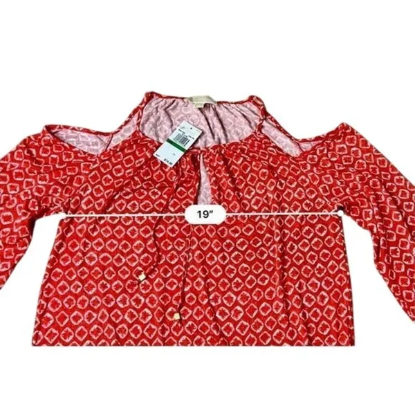 Michael Kors Orange‎ Red Open Shoulder Keyhole Blouse LARGE Bohemian NWT - Image 4