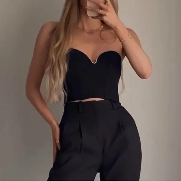 ZARA Black Embellished Bustier Corset Crop Top Bloggers Favorite Size Large‎ - Image 2