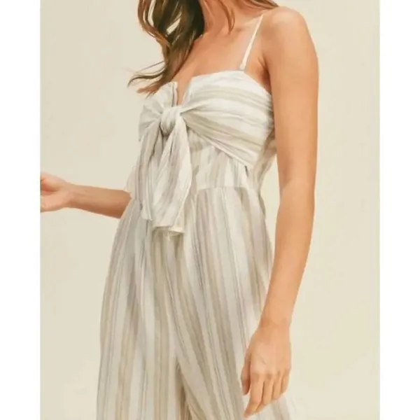 ✨MIOU MUSE sailor striped tie front jumpsuit in beige Sz Medium✨ White - Image 2