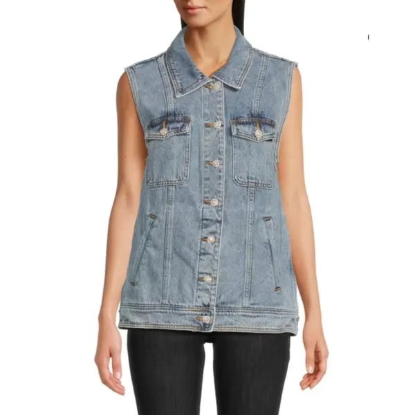 NWT Amanda Uprichard Greyson Denim Vest Rhinestone Button Sleeveless XS $180‎ - Image 2