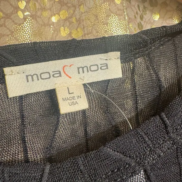 Moa Moa Black Sheer Textured Fringe Bottom Long Sleeve Top Large NWT - Image 3
