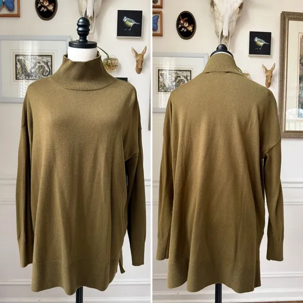 Loft Artichoke Green Mock Neck Fine Gauge Knit Sweater M - Image 2