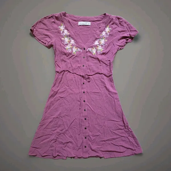 Abercrombie & Fitch Dress Womens Flutter Sleeve Pink Floral Button-UP Size XS - Image 2