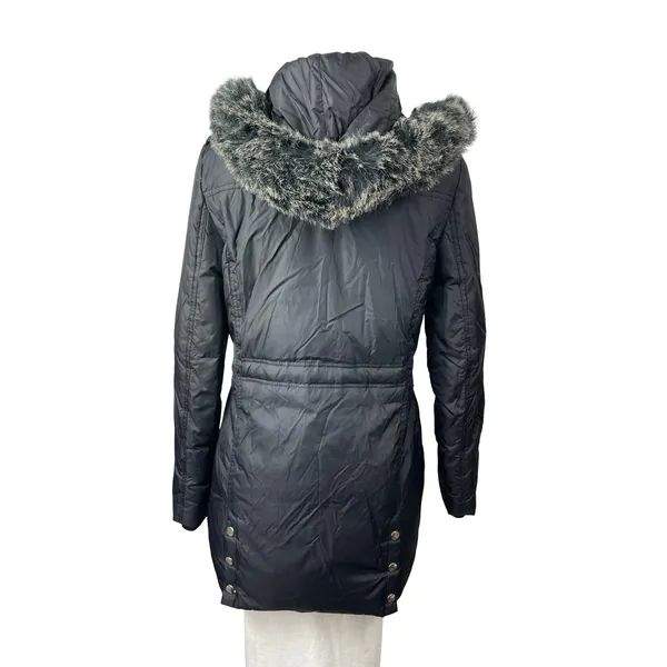 Aqua Black Faux Fur Trim Quilted Long Sleeve Hooded Puffer Parka Coat Jacket XS - Image 4