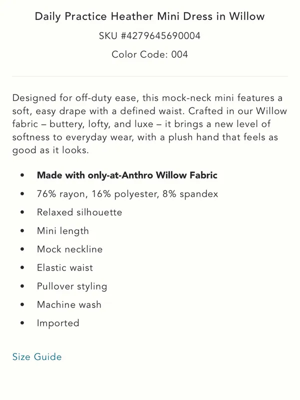 NWT! Anthropologie Daily Practice Heather Mini Dress in Willow Long Sleeve Sz M - Image 5