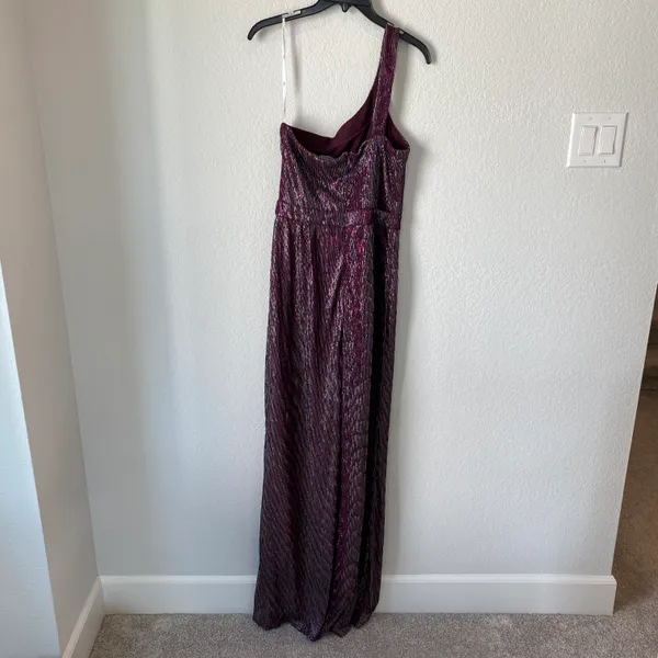 Lulu’s Glitter Girl Shiny Purple One Shoulder Jumpsuit Size M - Image 9