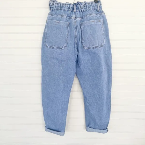 Zara Paperbag Waist Jeans Small Light Wash High Rise Ruffle Denim Mom Pants - Image 2