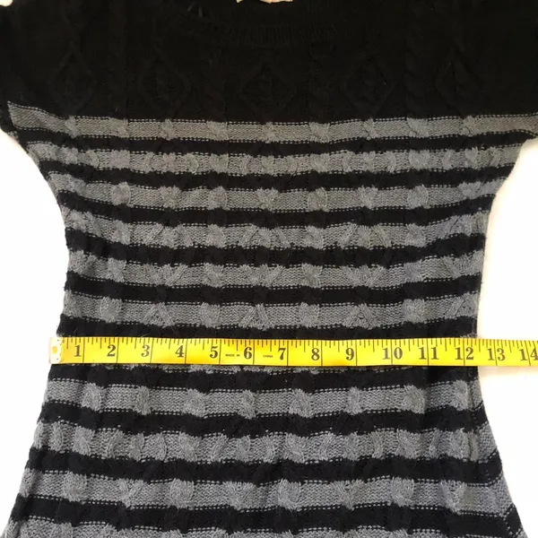 2000s Gothic Emo Punk Whimsygoth Grey black striped sweater dress long sleeve-S Measurement in pics - Image 6