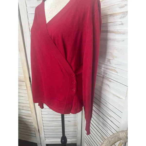 CABI Women's Medium Ballet Wrap Cardigan Sweater Red Cotton Angora Rabbit Hair - Image 9