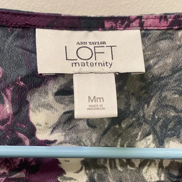 LOFT MATERNITY Purple and Black Floral V-Neck Tunic - Image 2