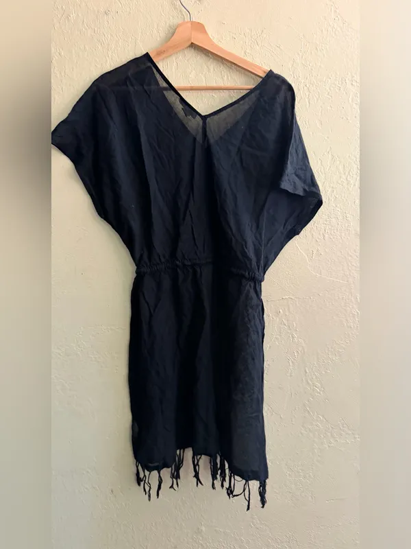 Black Cotton Dress Cover Up with - Image 3