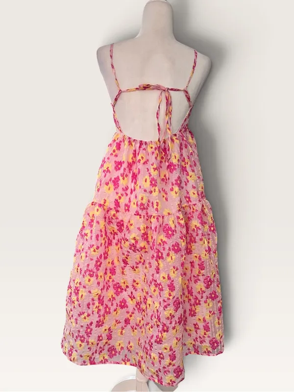 Collective The Label Pink Floral Midi Dress with Smocked Bodice - Image 2
