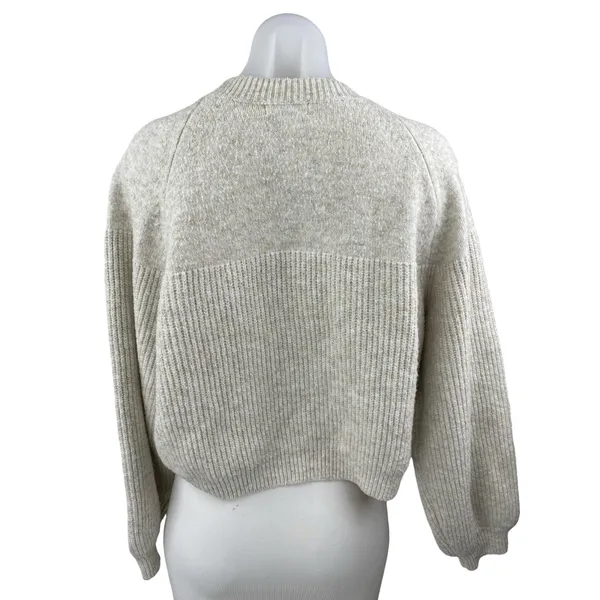 Topshop Women's Beige Wool Rib Knit Crew Neck Long Sleeve Crop Sweater Top Sz S - Image 2