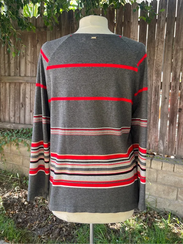 ST. JOHN square neck striped lightweight sweater luxury resort classic old money - Image 3