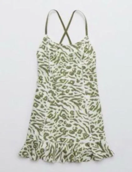 Offline by Aerie ruffle animal print athletic dress size XXL white green - Image 2