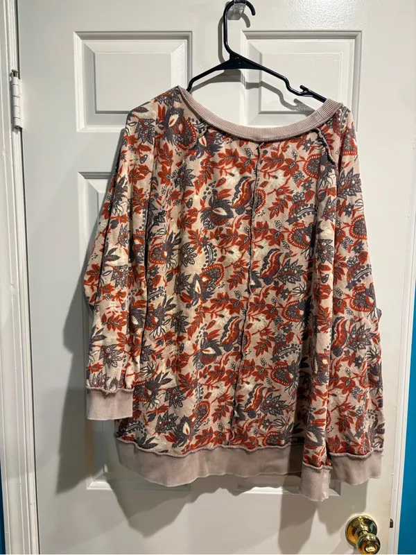 Free People Go On Get Floral Pullover sweatshirt as M oversized boho - Image 4