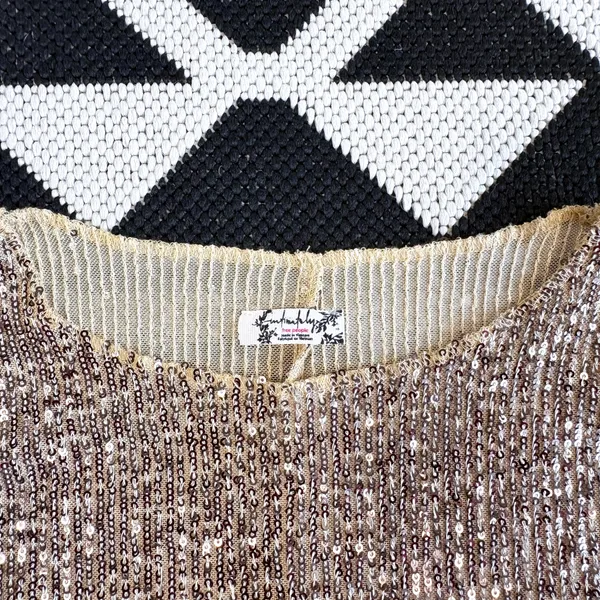 Intimately Free People Gold Rush Sequin Long Sleeve Top Small - Image 13