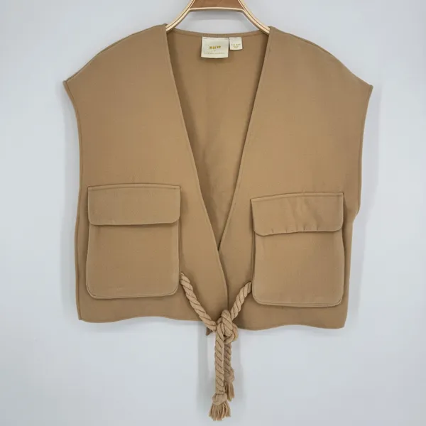 Maeve by Anthropologie Academy Utility Vest One Size Beige Rope Tie Cropped Boho - Image 4