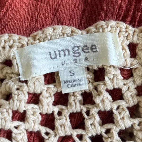 Umgee Rust Crochet‎ Fringe Batwing Top Boho V-Neck Lightweight Blouse Small - Image 4