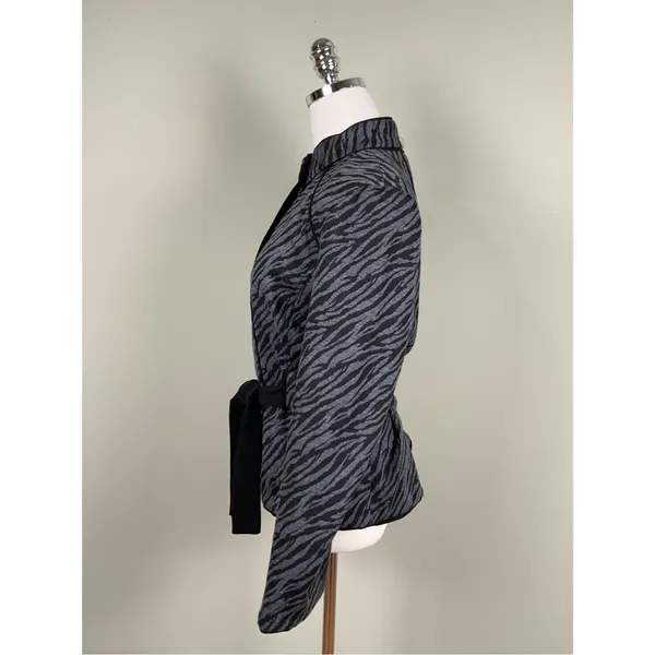 Sandro Zebra Print Blazer Gray & Black Belted Jacket Sz Lg - Image 2