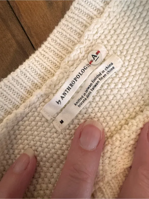 Anthropologie Cream V-Neck Textured Knit Sweater‎ - Image 3