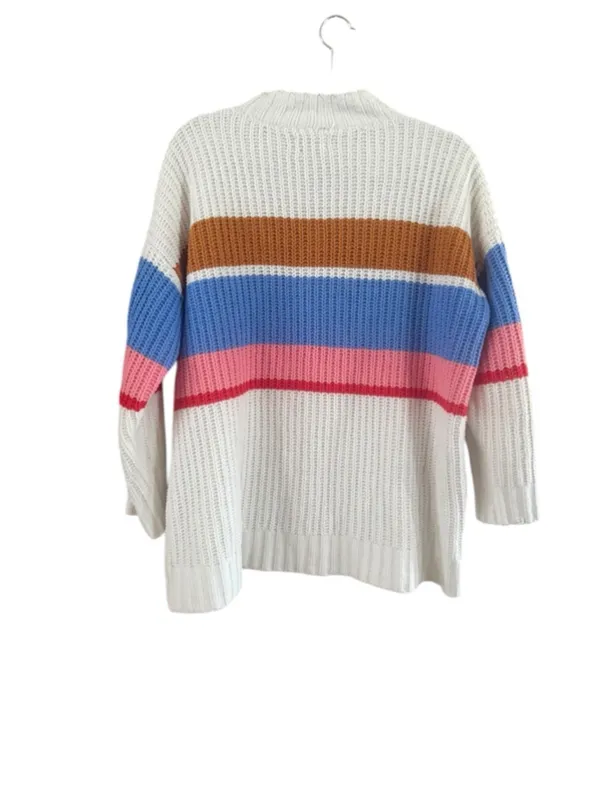 Women's Arizona Jean Co White Multicolor Striped Crew Neck Sweater M - Image 10