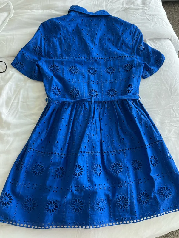 Zara Cobalt Eyelet Shirt Dress with Tie Belt - Image 4