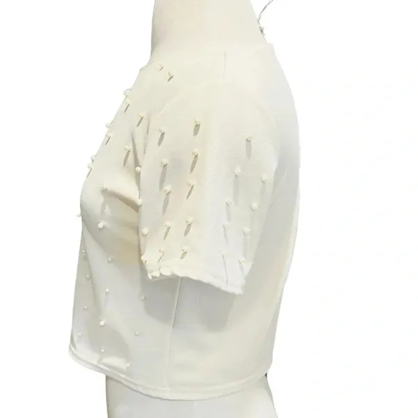 Snidel Cropped Top Pearl Appliqué Beige Size M - Image 5