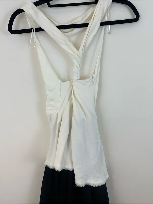 Zara Asymmetrical Draped Twist Open Back Maxi Dress Black and Cream Size Small - Image 5