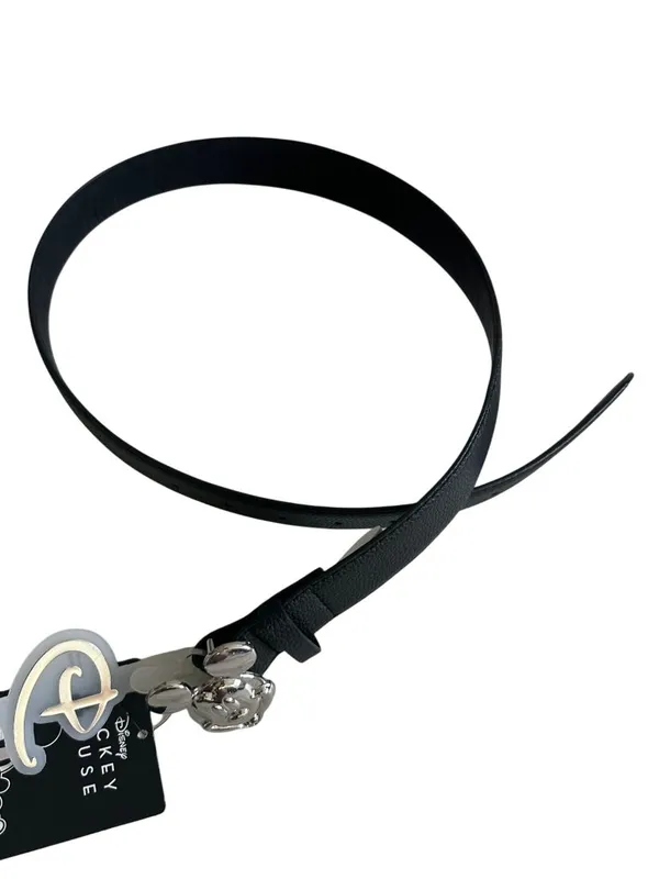 DISNEY Mickey Mouse Women's Silver Black Logo Belt Size Small NEW NWT - Image 2