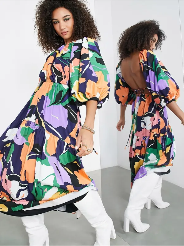 ASOS EDITION Abstract Print Puff Sleeve Midi Dress Sz.0 NWT - Image 2