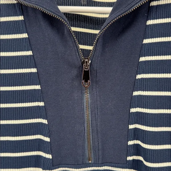 Entro Navy and White Striped Mini Dress sleeveless ribbed coastal nautical M - Image 6
