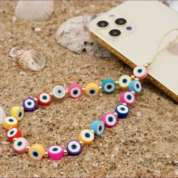 🆕 Multicolor Evil Eye Mobile Phone Lanyard🆕 Pink - Image 2