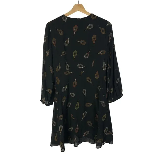 Madewell Black Poppy Wrap Long Sleeve‎ Peacock Mini Dress 6 - Image 3