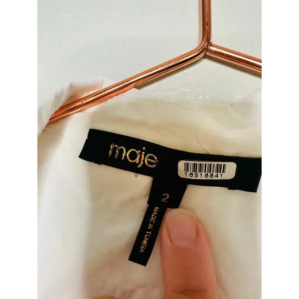MAJE White 100% Cotton Cropped Button Up Long Sleeve Collared Shirt Size 2 - Image 8