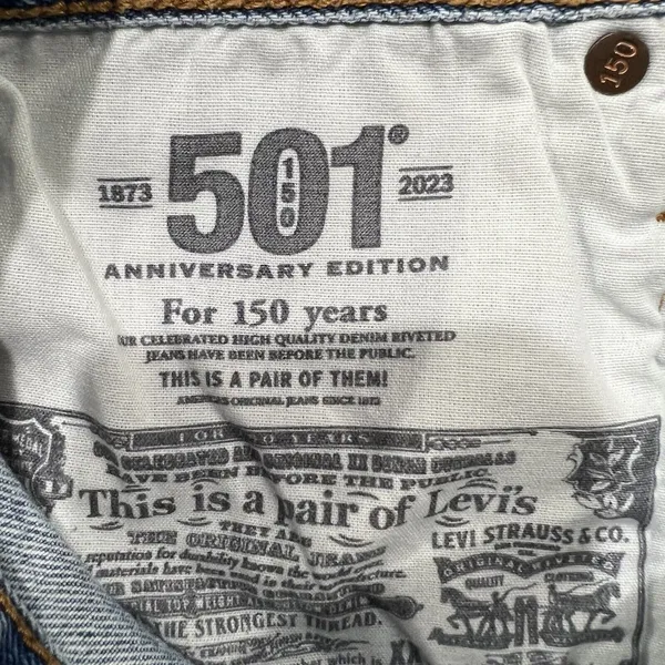 Levis Size 27 501 150 Pieced Shorts Original High Rise Denim Distressed Blue - Image 9
