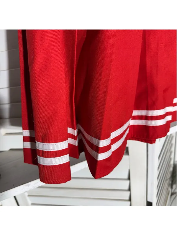 Y2K pleated cheerleader mini skirt red & white cotton school girl cosplay preppy - Image 5