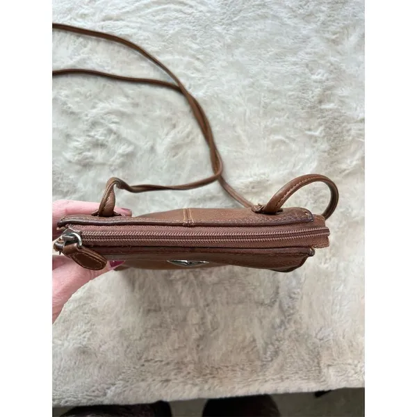 Fossil Vintage Brown Leather Crossbody Bag Heart Accent Women's - Image 9