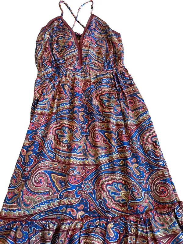 Paani Paisley Print Maxi Dress Halter Tiered Boho Sundress Tie Small Women's NWT - Image 3
