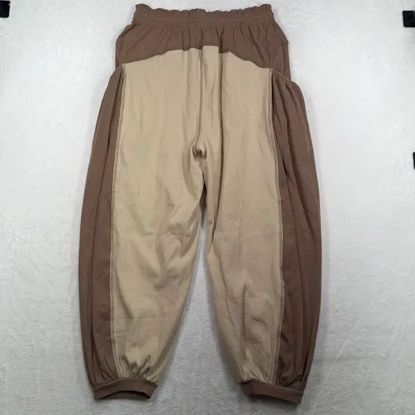 Boho Slouchy Sz L Harem Barrel Joggers Khaki Ribbed Colorblock Streetwear Fisoew - Image 7