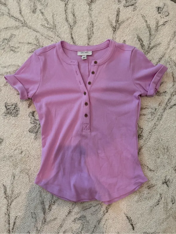 ON 34th Ribbed Henley Tee – Lavender Pink | Women’s XXS | Like New - Image 2