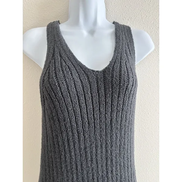 FREE PEOPLE Emmy Ribbed V-Neck Sweater Dress Cotton Small Petite GRAPHITE Slits‎ - Image 7