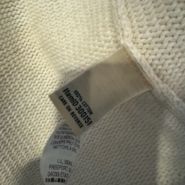 L.L. Bean‎ Womens Zip Up Cardigan Sweater Knit Large White Cotton - Image 8
