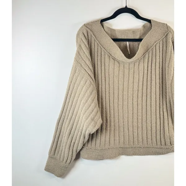 Free People Womens Sweater Gray Cabin Fever Pullover Ribbed Fleece Dolman Large - Image 5