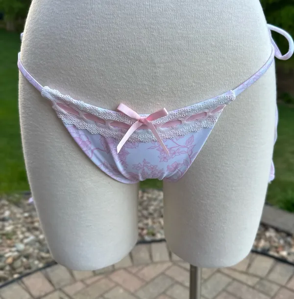 Colorful Natalie White with pink bows bikini set - Image 4