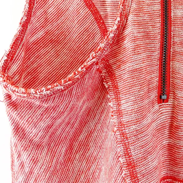 Free People Womens XS Racerback Striped Tank Top Back‎ Zip Dark Coral Orange - Image 5