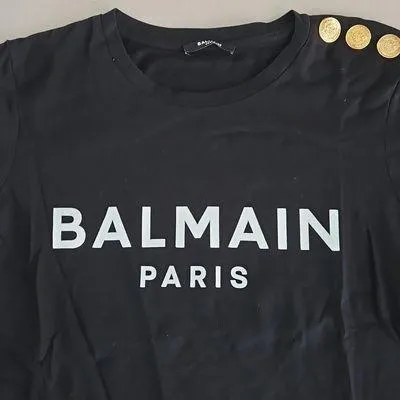 Authentic Balmain Woman's Black T-Shirt with Gold Accents Size XS - Image 2