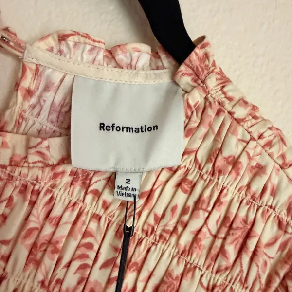 Reformation Leannah Pink Floral Smocked Mini Dress Organic Cotton Puff Sleeve 2 - Image 10