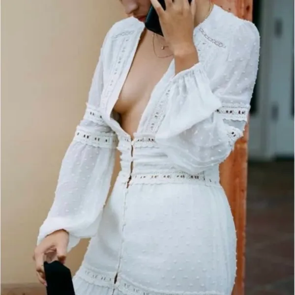 Urban outfitters kimchi blue White Long Sleeve button up fairy Dress,size S - Image 3