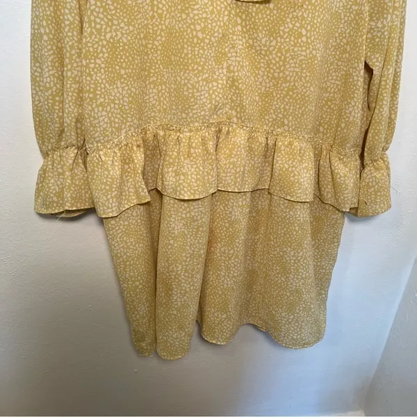 Pinch Womens Size Large Ruffle Dress Yellow White Geometric Dot Pattern Neck Tie - Image 4